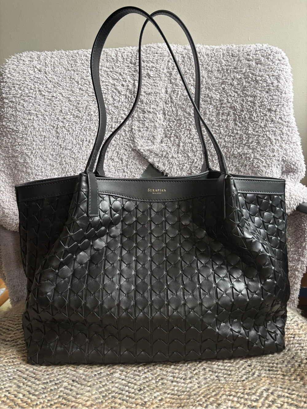 Serapian small secret tote in black Mosaico
